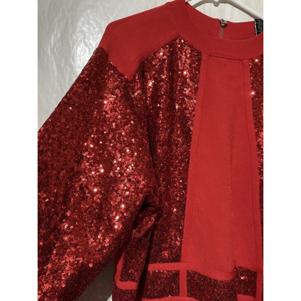 RED SEQUIN 24W‎ MIDI DRESS Evening Christmas Holiday Party - Picture 3 of 7